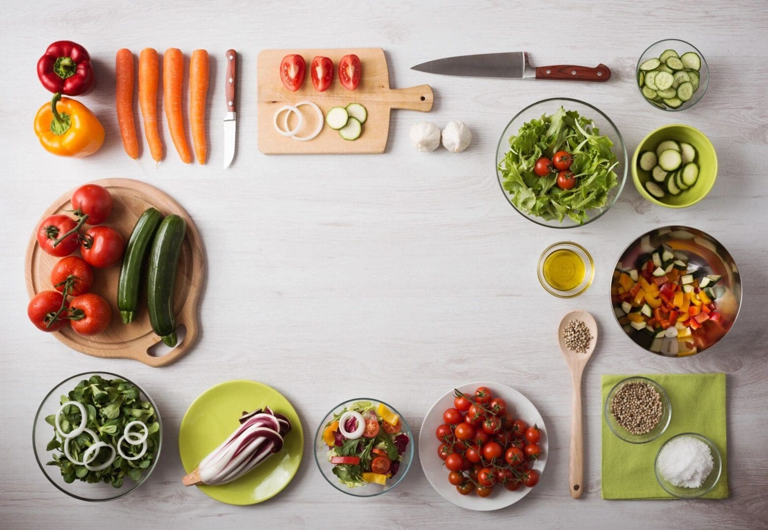 A table with many different types of food.